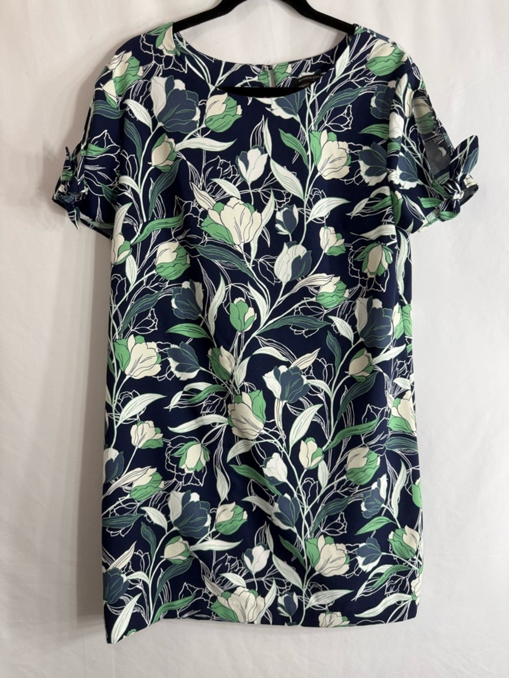 Banana Republic Floral Navy & Green Short Tie-Sleeve Shift Dress, size L